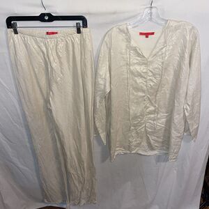 Shamask Women’s Tunic & Pants Set Size Large Ivory Shimmer Going Out Party Fun